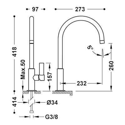 Wastafelmengkraan Tres Project 1-Hendel Uitloop Gebogen 26.1 cm Rond Mat Zwart Tres
