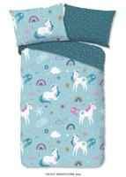 Good Morning Kinderdekbedovertrek "eenhoorns en regenbogen" - Blauw - (140x200 cm) - Katoen Flanel - thumbnail