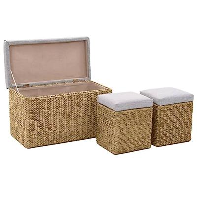 VidaXL Bankje met 2 poefs zeegras grijs VidaXL Bankje met 2 poefs zeegras grijs