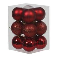 Othmar Decorations Kerstballen - 12x st - rood - D6 cm - kunststof   - - thumbnail