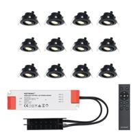 Set met 12 Sienna 12V inbouwspots - 3 Watt 200 lumen - 2700K warm wit - Zwart - IP44 waterdicht - kantelbaar - verandaspots - met afstandsbediening - thumbnail