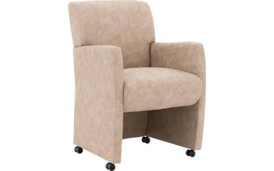 Goossens Eetkamerstoel Alex beige microvezel met armleuning en met wielen, stijlvol landelijk