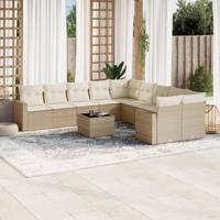 11-delige Tuinset met kussens poly rattan beige - thumbnail