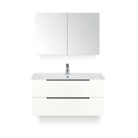 Seville Badmeubelset 100 cm - Wit Hoogglans Edge greep - Wastafel Enjoy - met Spiegelkast - thumbnail
