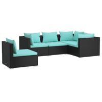 5-delige Loungeset met kussens poly rattan zwart - thumbnail