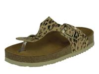 Develab 48202 leren teenslippers met panterprint beige/goud - thumbnail