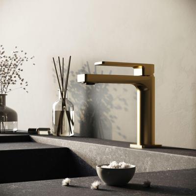 Hotbath Gal - Wastafelmengkraan - zonder Waste - Laag - Geborsteld Messing PVD - Opbouw - Messing