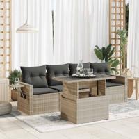 5-delige Loungeset met kussens poly rattan lichtgrijs - thumbnail