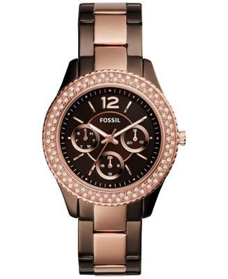 Fossil Dameshorloge ES4079 &apos;Stella&apos; multifunctioneel kristal tweekleurig roestvrij staal
