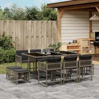 11-delige Tuinset met kussens poly rattan grijs - thumbnail