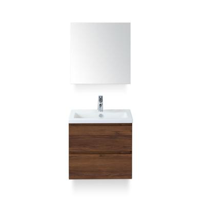 Vogue Badmeubelset 60 cm - Greeplijst in kleur - Walnoot - Keramische Wastafel Wit 1 kraangat - met Spiegelkast