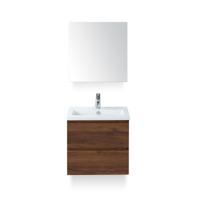 Vogue Badmeubelset 60 cm - Greeplijst in kleur - Walnoot - Keramische Wastafel Wit 1 kraangat - met Spiegelkast - thumbnail