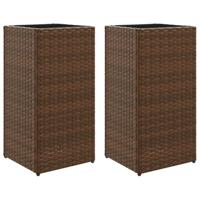 Plantenbakken 2 st 30x30x60 cm poly rattan bruin - thumbnail