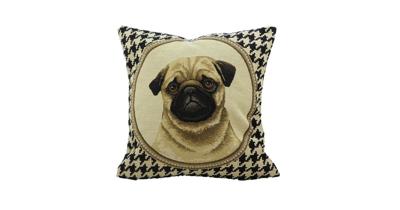 Gobelin 2-zijdig Kussen Pied de Poule Mopshond (32 x 32 cm)