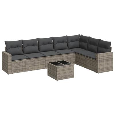 8-delige Loungeset met kussens poly rattan grijs