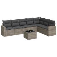 8-delige Loungeset met kussens poly rattan grijs - thumbnail