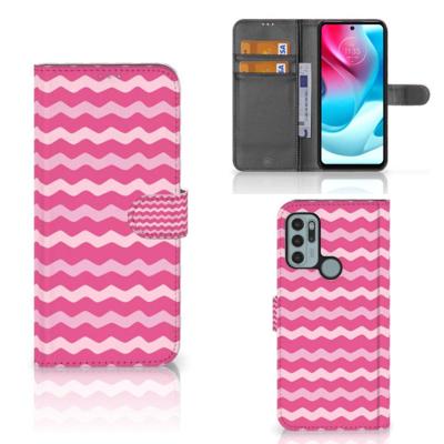 Motorola Moto G60s | Telefoon Hoesje | Waves Pink | Portemonnee hoesje Motorola Moto G60s | Telefoon Hoesje | Waves Pink | Portemonnee hoesje