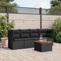 5-delige Loungeset met kussens poly rattan zwart - thumbnail