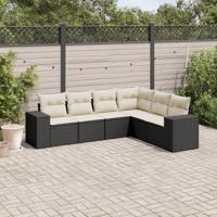 6-delige Loungeset met kussens poly rattan zwart - thumbnail