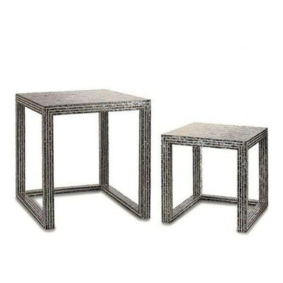 Bijzettafel Gift Decor BIG-S3603676 Grijs Parelmoer 42,5 x 61 x 60 cm (2 Onderdelen) (2 Stuks)