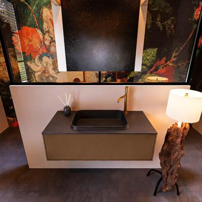 Badkamermeubelset Mondiaz Erin 100 cm met 1 Lade met RIDGE Wastafel Midden Urban met 1 kraangat Greeploos Mat Rust