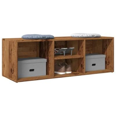 VidaXL Schoenenopbergbank 105x35x35 cm bewerkt hout oud houtkleurig VidaXL Schoenenopbergbank 105x35x35 cm bewerkt hout oud houtkleurig