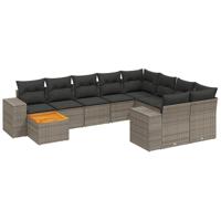 10-delige Loungeset met kussens poly rattan grijs - thumbnail