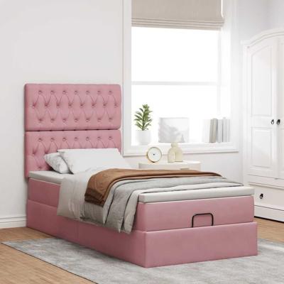 Ottoman bed met matrassen 80x200cm fluweel roze