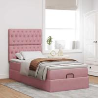Ottoman bed met matrassen 80x200cm fluweel roze - thumbnail