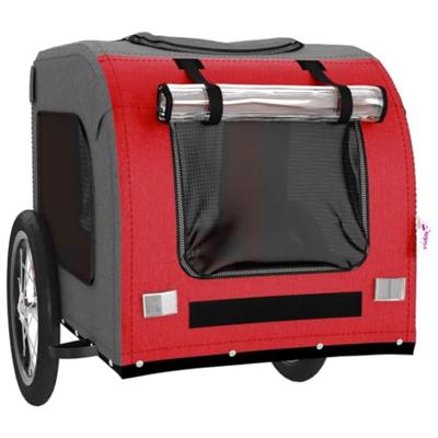Hondenfietstrailer oxford stof en ijzer rood en grijs