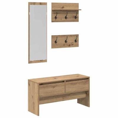 Halmeubelset 4 pcs Zwart eiken 90 x 31 x 46.5 cm Bewerkt hout