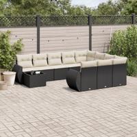 11-delige Loungeset met kussens poly rattan zwart - thumbnail