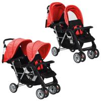 VidaXL Kinderwagen dubbel staal rood en zwart - thumbnail