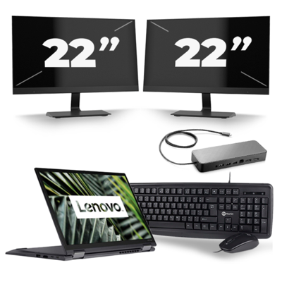 Lenovo ThinkPad X13 Yoga G1 - Intel Core i7-10e Generatie - 13 inch - 16GB RAM - 256GB SSD - Windows 11 Home + 2x 22 inch Monitor