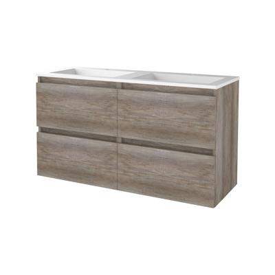 Badmeubelset BWS Salt 120x46cm Greeploos 4 Lades Met Wastafel Acryl 2 Kraangaten Scotch Oak