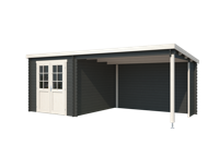 Outdoor Life Sunniva Blokhut 590x295 cm 28 mm vuren Carbon Grey-Wit gecoat- Lessenaarsdak- - Outdoor Life - thumbnail