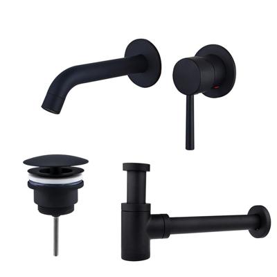 Fortifura Calvi Slim Wastafelkraanset - inbouw wastafelkraan inkortbaar - always open plug - verlaagde design sifon - Mat zwart SW377837/SW696205/SW696215 Fortifura Calvi Slim Wastafelkraanset - inbouw wastafelkraan inkortbaar - always open plug - verlaagde design sifon - Mat zwart SW377837/SW696205/SW696215