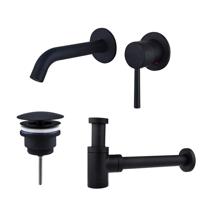 Fortifura Calvi Slim Wastafelkraanset - inbouw wastafelkraan inkortbaar - always open plug - verlaagde design sifon - Mat zwart SW377837/SW696205/SW696215 - thumbnail