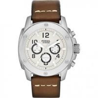 Fossil horlogeband FS4929 Leder Bruin 24mm + wit stiksel - thumbnail