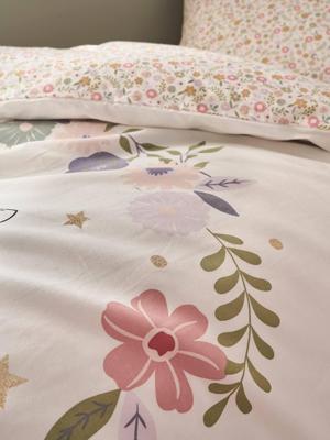 Dekbedovertrekset + kussensloop kind PETITE LICORNE, met gerecycled katoen wit, bedrukt Dekbedovertrekset + kussensloop kind PETITE LICORNE, met gerecycled katoen wit, bedrukt