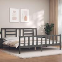 Bedframe met hoofdbord massief hout grijs 200x200 cm - thumbnail