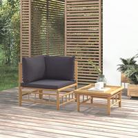 2-delige Loungeset met kussens bamboe donkergrijs - thumbnail
