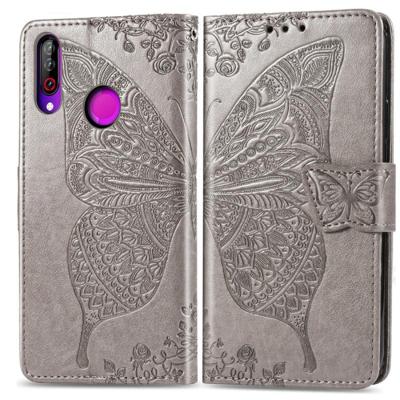 Butterfly Love bloemen reliëf horizontale Flip lederen case voor LG B30 met houder & kaartsleuven & portemonnee & Lanyard (grijs)