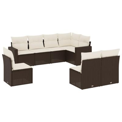 8-delige Loungeset met kussens poly rattan bruin