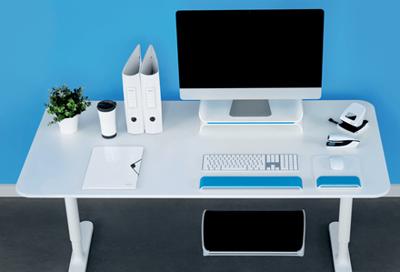 Leitz Ergo WOW verstelbare monitorstandaard, wit-blauw Leitz Ergo WOW verstelbare monitorstandaard, wit-blauw