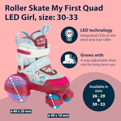 Hudora rolschaatsen my first quad led eenhoorn, maat 30-33