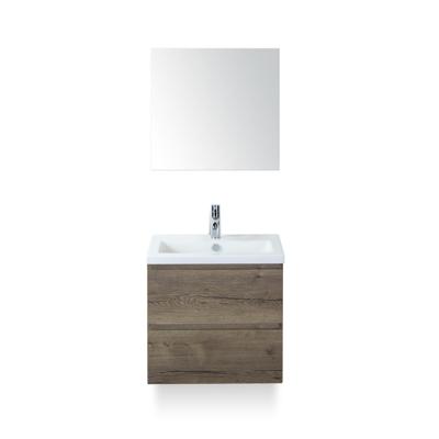 Vogue Badmeubelset 60 cm - Greeplijst in kleur - Tabacco - Keramische Wastafel Wit 1 kraangat - met Spiegel
