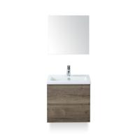 Vogue Badmeubelset 60 cm - Greeplijst in kleur - Tabacco - Keramische Wastafel Wit 1 kraangat - met Spiegel - thumbnail