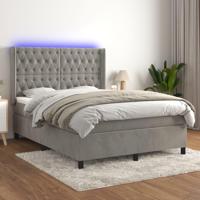 Boxspring met matras en LED fluweel lichtgrijs 140x200 cm - thumbnail
