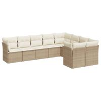 9-delige Loungeset met kussens poly rattan beige - thumbnail